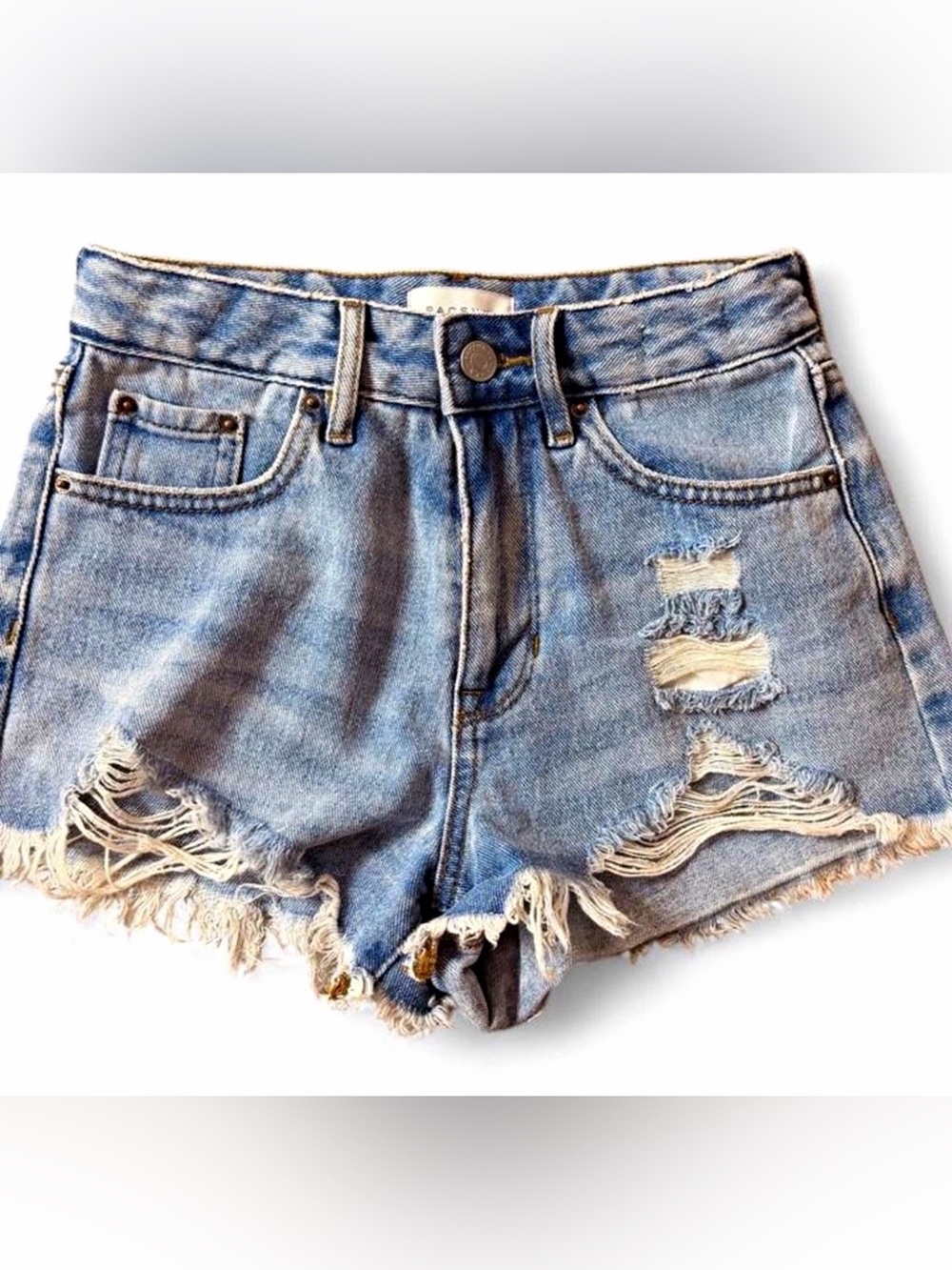 PacSun High Rise Festival Denim Cut Off Shorts Light Wash Distressed Size 23